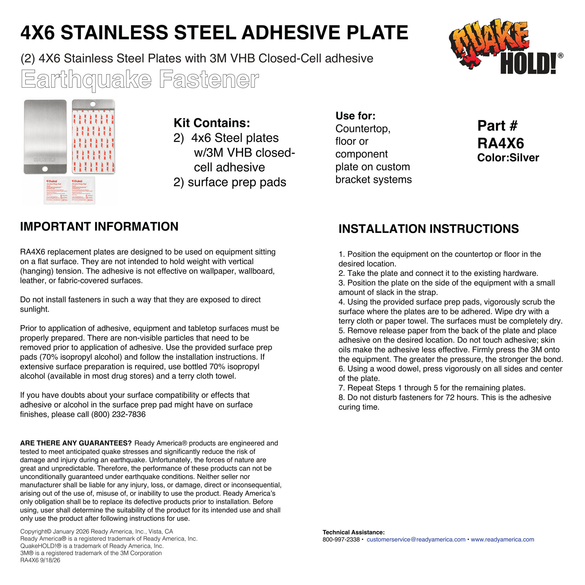 4×6 Stainless Steel Adhesive Plate
